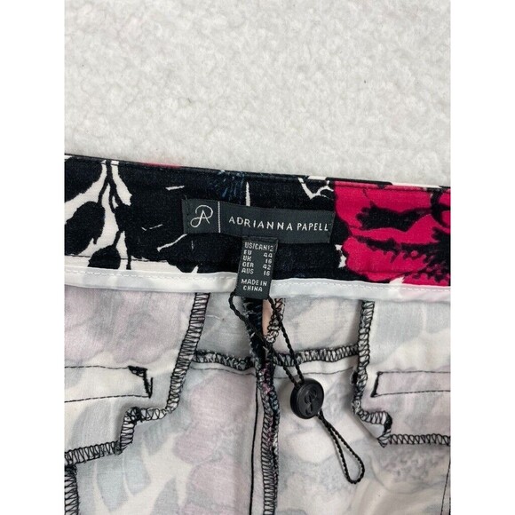 Adrianna Papell Women's Pants Size 12 Red White Floral Print Ankle Cropped - Picture 6 of 10